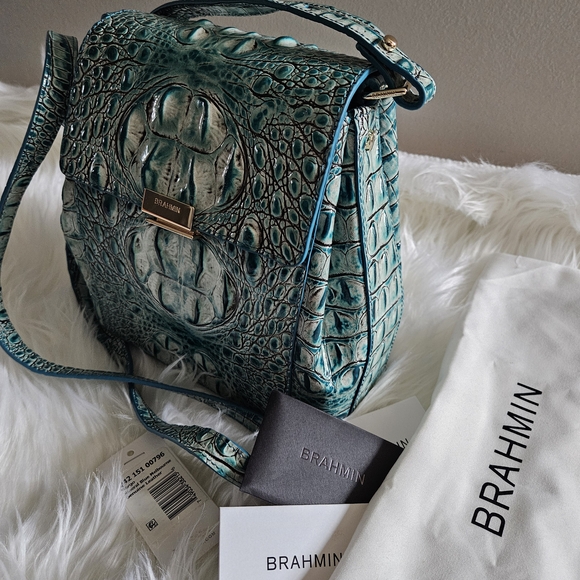 Brahmin Teal Crocodile Embossed Women's Bag Small Margo Melbourne - Picture 6 of 10